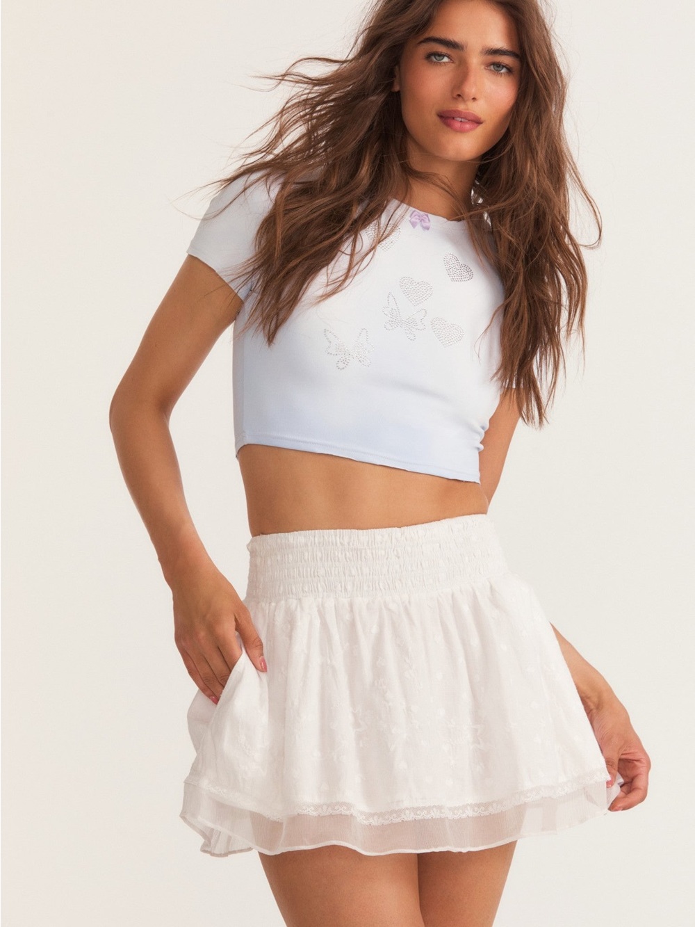 LoveShackFancy Ilona White Embroidered Mini Skirt Size S